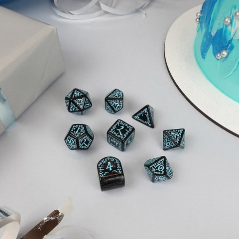 Q-Workshop 20 Years Elvish Dice Set Black & Turquoise Limited Edition S20Y01