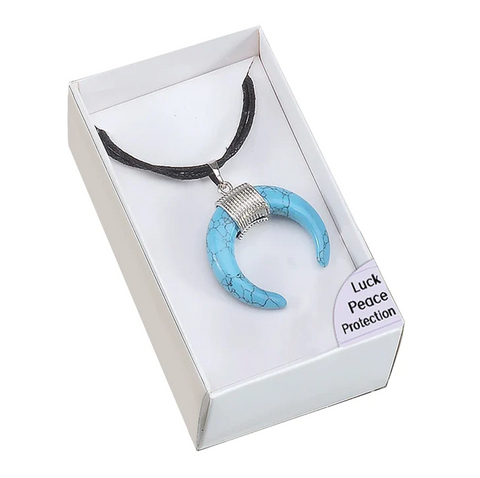 Turquoise Magnesite Crescent Moon Amulet Pendant for Peace & Protection