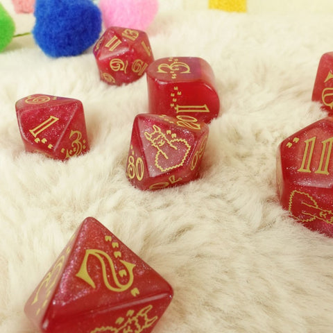 Q-WORKSHOP Puffy Llama Dice Set 7pc Shimmer Raspberry Glitter RPG DND