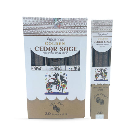 Golden Cedar Sage Smudging Resin Incense Sticks, 6 Pack – Made in Nepal