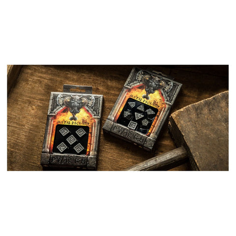 Q-Workshop Dwarven Metal RPG Dice Set, Silver with Black Engraving