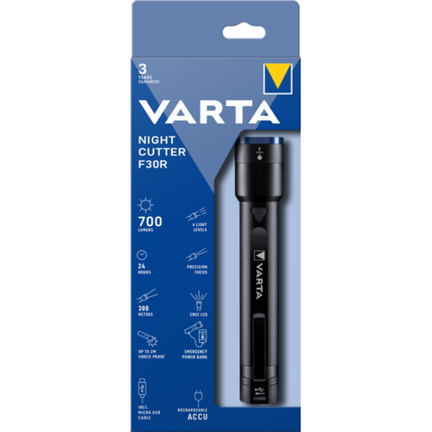 Varta Night Cutter F30R Rechargeable LED Flashlight 700lm 300m IPX4