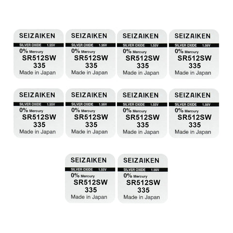 10x Seiko 335 SR512SW Silver Oxide Watch Batteries Made in Japan