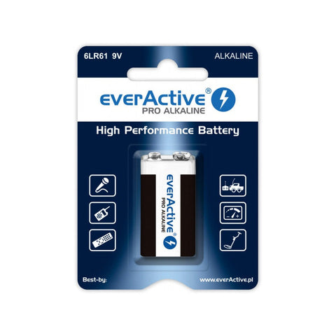 EverActive Pro 9V Alkaline Battery 6LR61 6LF22 High Performance E Block