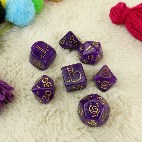 Llama Dice Set Zippy 7 Polyhedral RPG Dice Shimmer Purple Gold Q-Workshop
