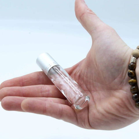 Black Tourmaline Gemstone Essential Oil Roller Bottle, Silver Cap, Travel Size
