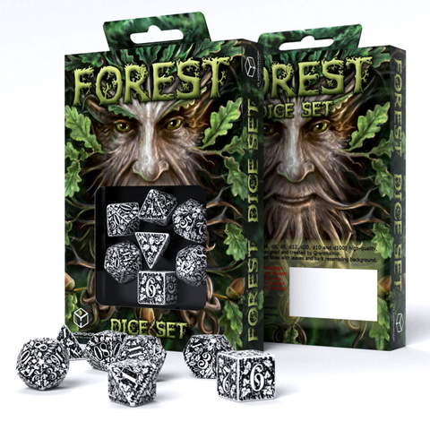 Q-Workshop Forest 3D Taiga 7-Die RPG Dice Set White with Black Engraving
