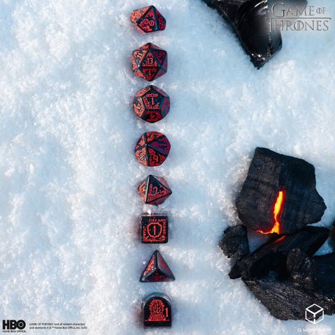 Game of Thrones Targaryen Dice Set by Q-Workshop, 8-Die Polyhedral Black/Red