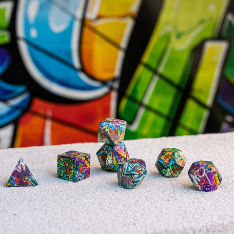 Q-Workshop Graffiti Full Art 7-Die RPG Polyhedral Dice Set for DND