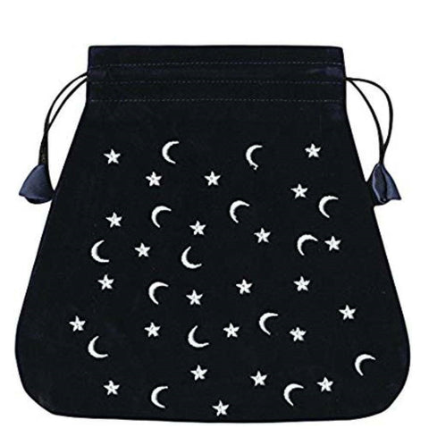 Moon and Stars Velvet Tarot Card Bag Black Drawstring 20x20cm Lo Scarabeo