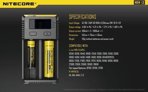 Nitecore New i2 Intellicharger Universal Smart 2-Slot Li-ion NiMH Charger