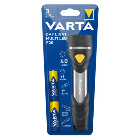 Varta Day Light F20 LED Flashlight 40lm with 2xAA Batteries Included