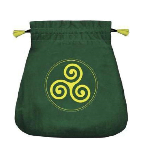 Celtic Triskel Green Satin Tarot Card Drawstring Bag by Lo Scarabeo