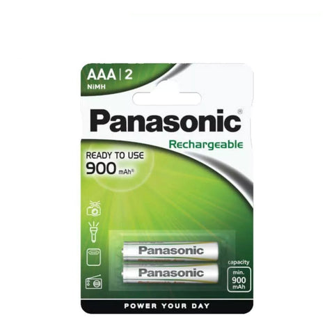 2x Panasonic AAA NiMH 900mAh Rechargeable Batteries 1.2V Ready to Use