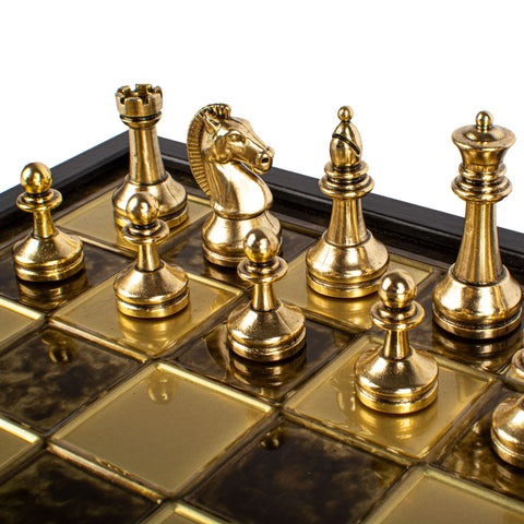Classic Metal Staunton Chess Set Gold & Silver Chessmen 34Cm Manopoulos Sk34Bro