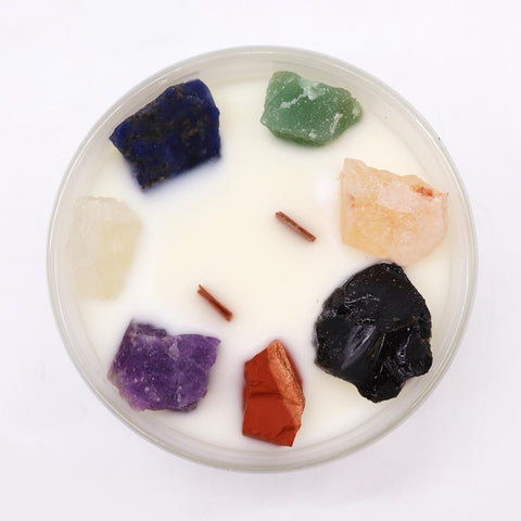 Large Seven Chakra Crystal Soy Candle with Gemstones, Moon Beams