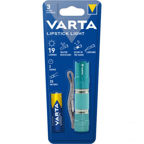 Varta Lipstick LED Flashlight Turquoise 19 Lumen Pocket Torch 16617