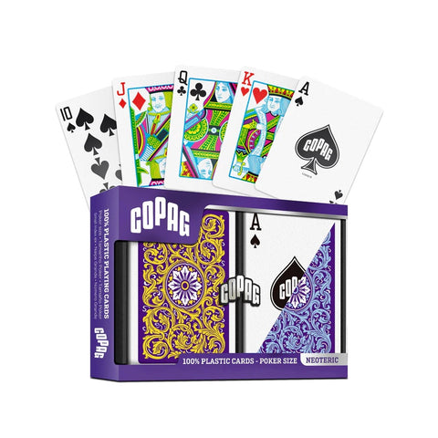 Copag 100% Plastic Poker Playing Cards Double Deck Regular Index Violet/Blue/Yellow