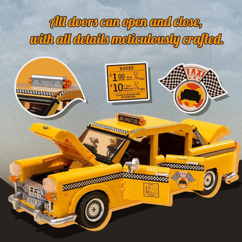 New York Yellow Taxi Cab Construction Set Model Kit Blocks City Car Toy