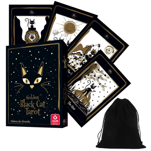 Golden Black Cat Tarot Cards Deck Helena De Almeida Agm Urania With Bag