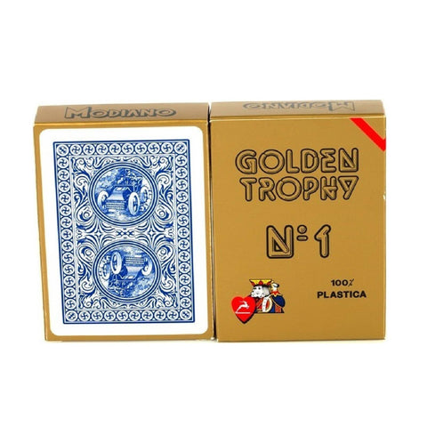 Golden Trophy Blue Poker Playing Cards Deck N1 Plastic Modiano Made In Italy