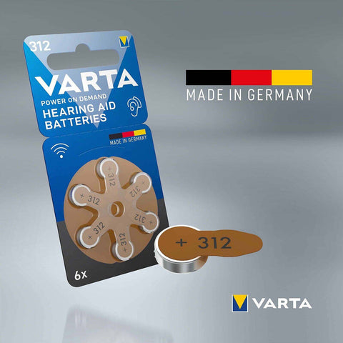 6x Varta Size 312 Pr41 Hearing Aid Batteries 1.45V Zinc Air Germany