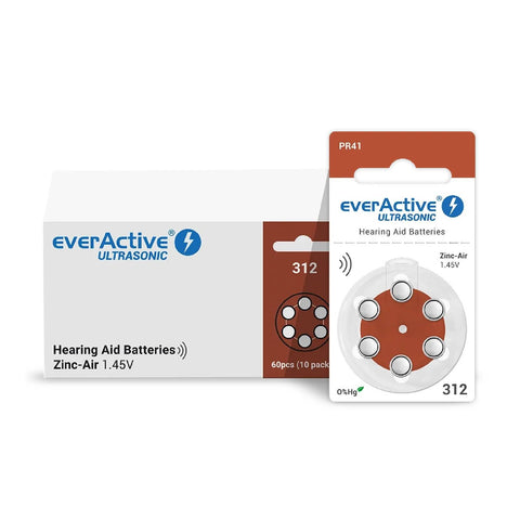 6x Everactive Ultrasonic Size 312 Mf Pr41 Hearing Aid Batteries 1.45V Zinc Air
