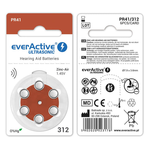 120x Everactive Ultrasonic Size 312 Mf Pr41 Hearing Aid Batteries 1.45V Zinc Air