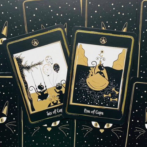Golden Black Cat Tarot Cards Deck Agm Urania Helena De Almeida