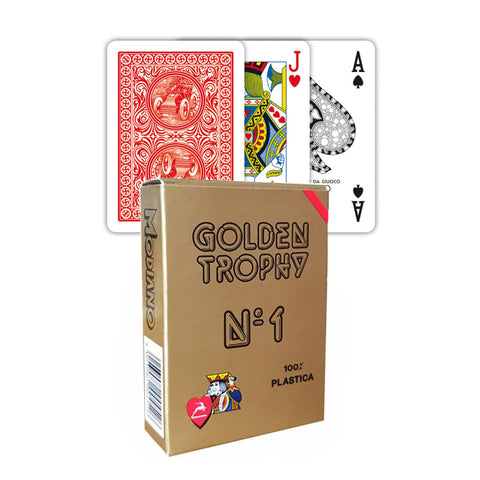 Golden Trophy Red Poker Playing Cards Deck N1 Plastic Modiano