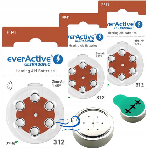120x Everactive Ultrasonic Size 312 Mf Pr41 Hearing Aid Batteries 1.45V Zinc Air