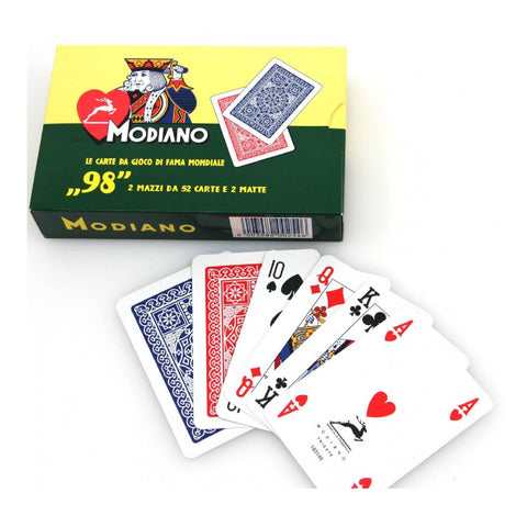 Modiano 98 Poker 2 Cards Decks Set Red Blue Back Poker Size Made In Italy