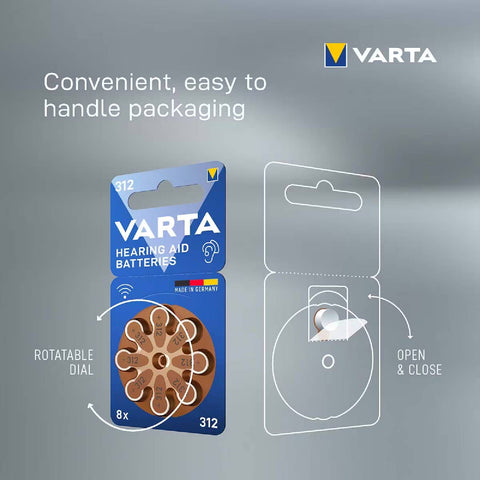 30x Varta Size 312 Pr41 Hearing Aid Batteries 1.45V Zinc Air Germany