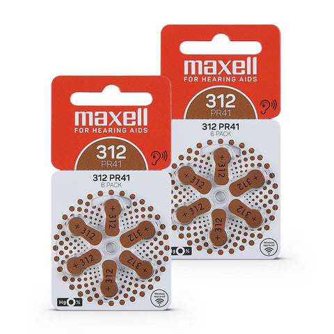 12x Maxell Size 312 Pr41 Hearing Aid Batteries 1.45V Zink Air Mercury Free Cell