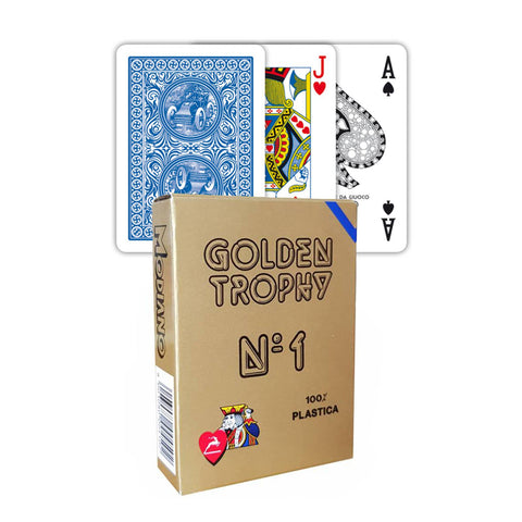 Golden Trophy Blue Poker Playing Cards Deck N1 Plastic Modiano Made In Italy