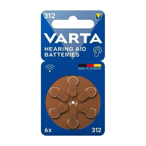 6x Varta Size 312 Pr41 Hearing Aid Batteries 1.45V Zinc Air Germany