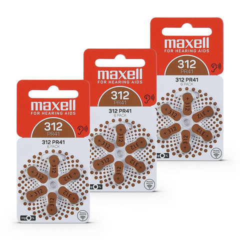 18x Maxell Size 312 Pr41 Hearing Aid Batteries 1.45V Zink Air Mercury Free Cell