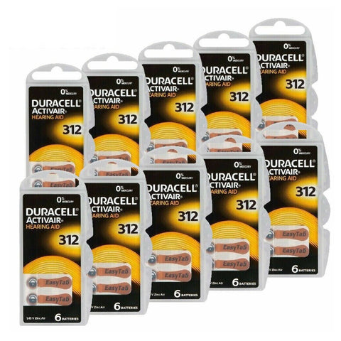 60x Duracell Activair 312 Hearing Aid Batteries Zinc Air 1.45V Mercury