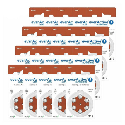 120x Everactive Ultrasonic Size 312 Mf Pr41 Hearing Aid Batteries 1.45V Zinc Air