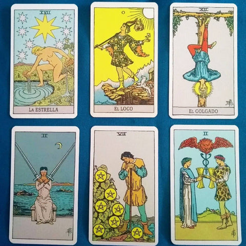 Ae Waite Tarot Pocket Deck in Spanish Cards Blue Rosy Cross Agm With Bag