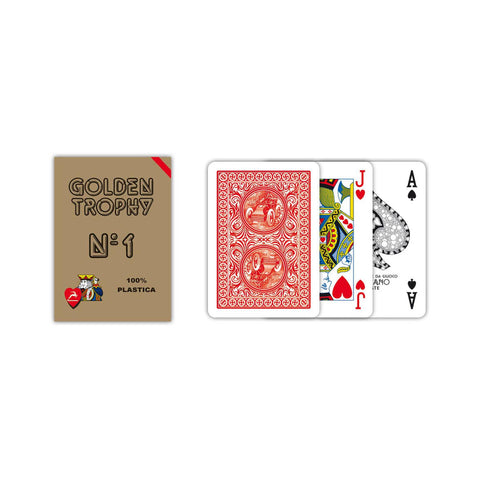 Golden Trophy Red Poker Playing Cards Deck N1 Plastic Modiano