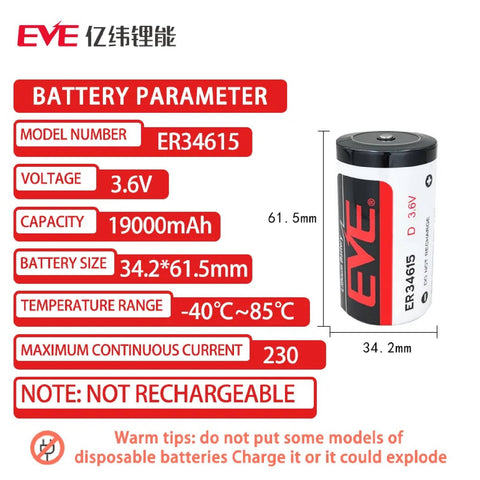 4x Eve Er34615 D Lithium Battery Lr20 3.6V Eve Energy Cell Size Single