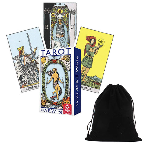 Ae Waite Tarot Pocket Deck in Spanish Cards Blue Rosy Cross Agm With Bag
