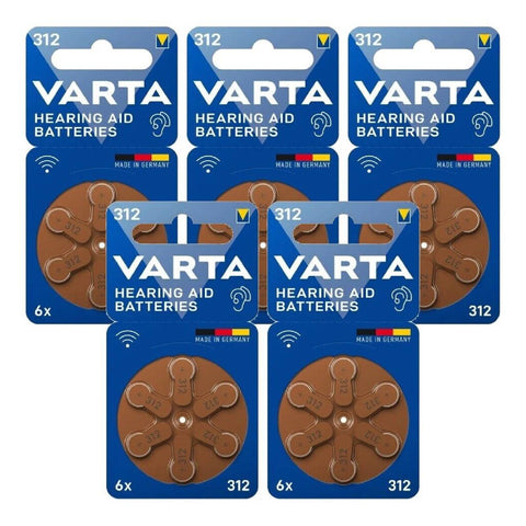 30x Varta Size 312 Pr41 Hearing Aid Batteries 1.45V Zinc Air Germany