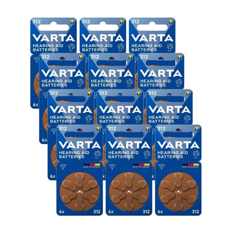 72x Varta Size 312 Pr41 Hearing Aid Batteries 1.45V Zinc Air Germany