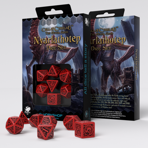Q-Workshop Nyarlathotep Dice Set Red with Black Engraving Call of Cthulhu