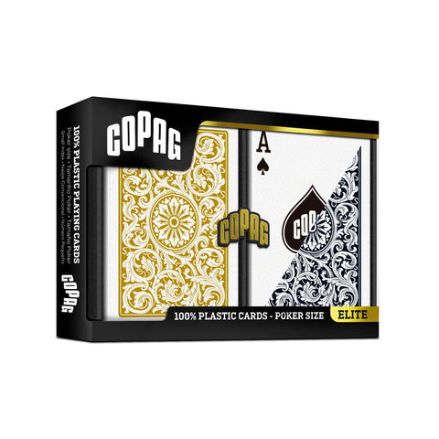Copag Elite Poker Size 100% Plastic Playing Cards Double Deck Black Gold