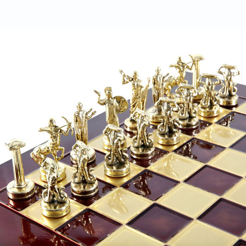 Giants Battle Chess Set Gold & Silver Chessmen Board 36Cm Manopoulos S18Red