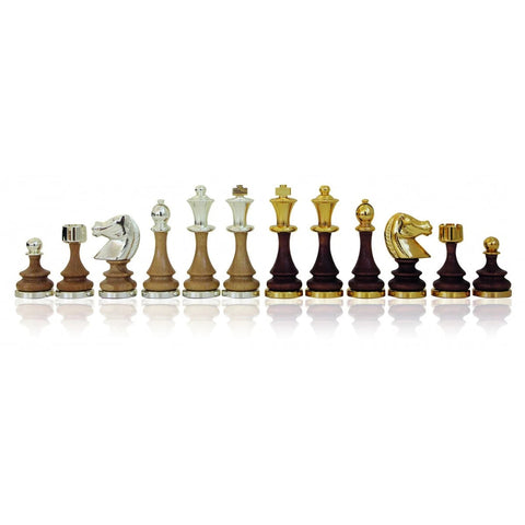 Italfama Gold & Silver Plated Brass Wood Chess Pieces Set, 8cm King, Italy