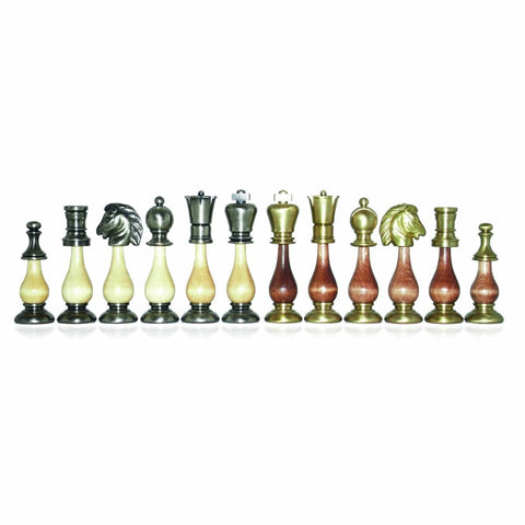 Italfama Handcrafted Brass & Wood Chess Pieces Gold Silver 10cm King